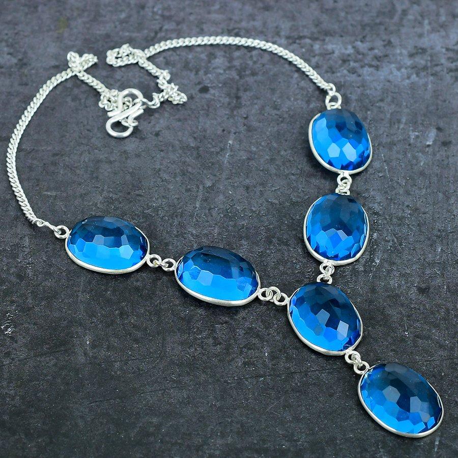 Swiss Blue Topaz Handmade 925 Sterling Silver Jewelry Necklace 18" F6p01