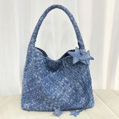 Neue Batik-Denim-Tasche, reine Handweberei, Einkaufstasche mit großem Fassungsvermögen, lässige große Tasche, Sterntasche