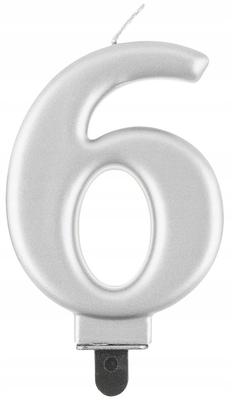 Number 6 Candle, Metallic Silver, 8 , 1 Pc