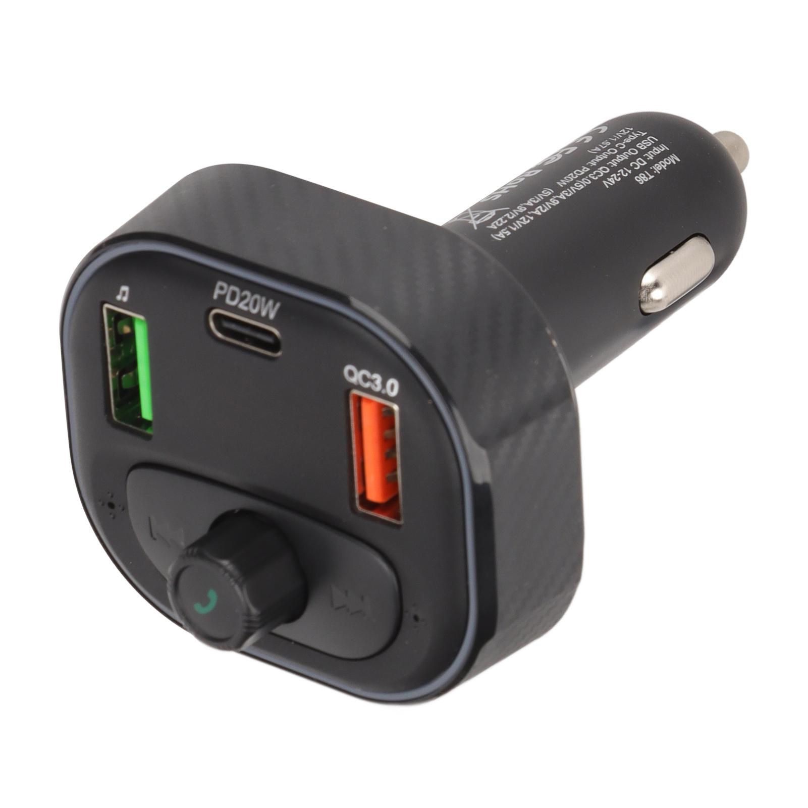 

Многофункциональное автомобильное зарядное устройство в стиле углеродного волокна, беспроводной передатчик Bluetooth 5.1 FM, быстрая зарядка