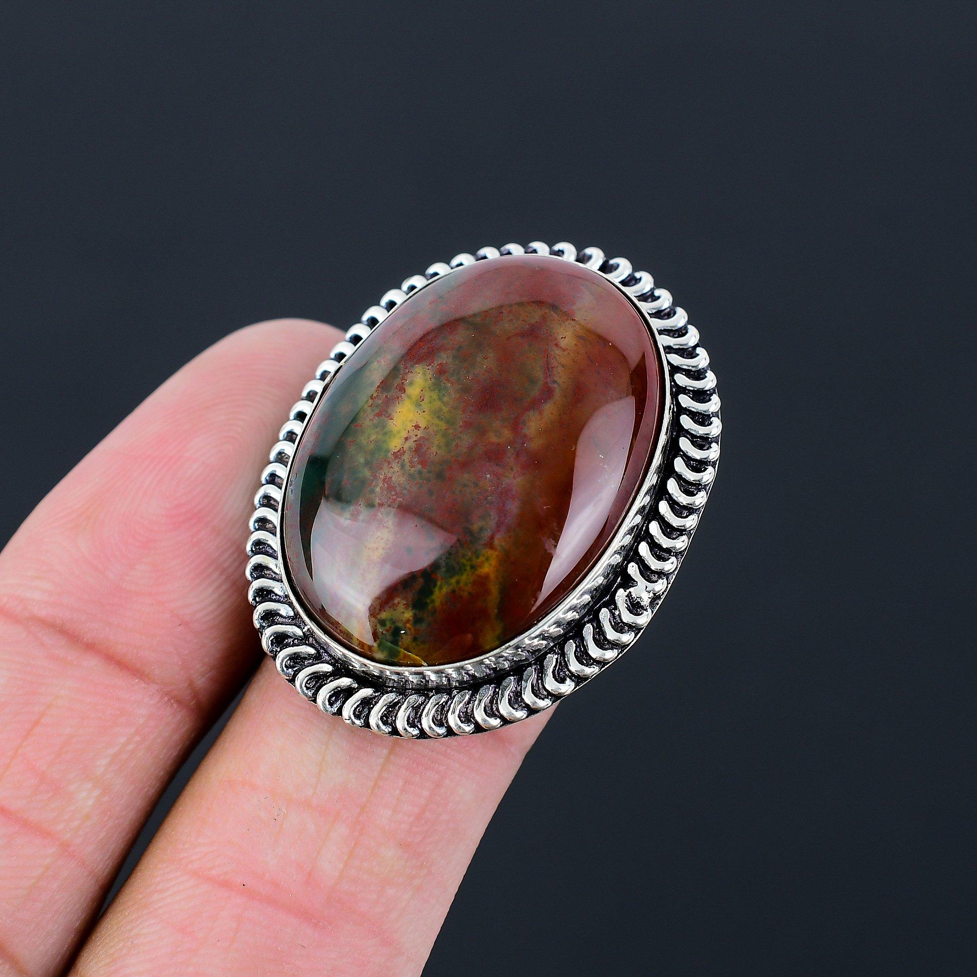 Sisters Day Sale 925 Silver Oval Natural Bloodstone Mother Promise Ring Size 7.5 7.5