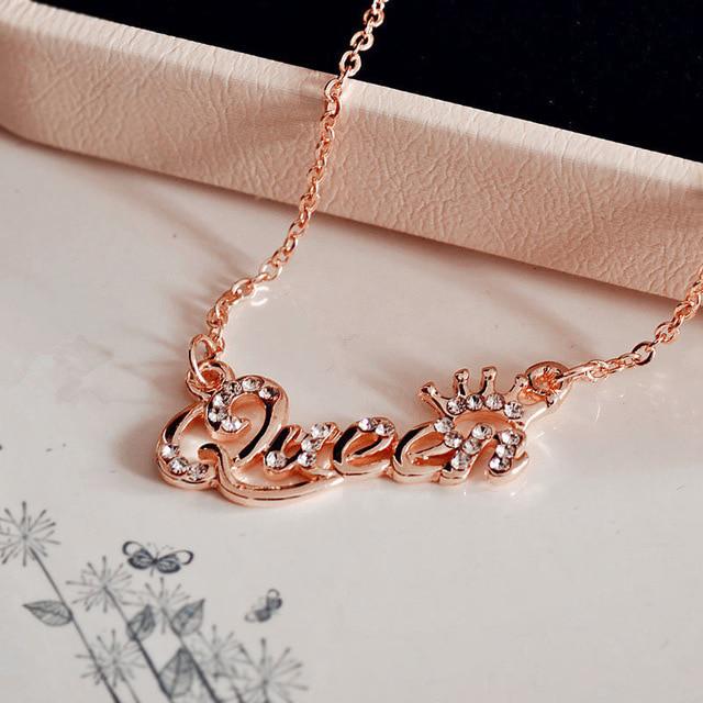 Neue Mode Luxus Gold-Farbe Königin Krone Kette Halskette Zirkon Kristall Halskette Frauen Mode Schmuck Geburtstag Präsentieren Geschenke brown