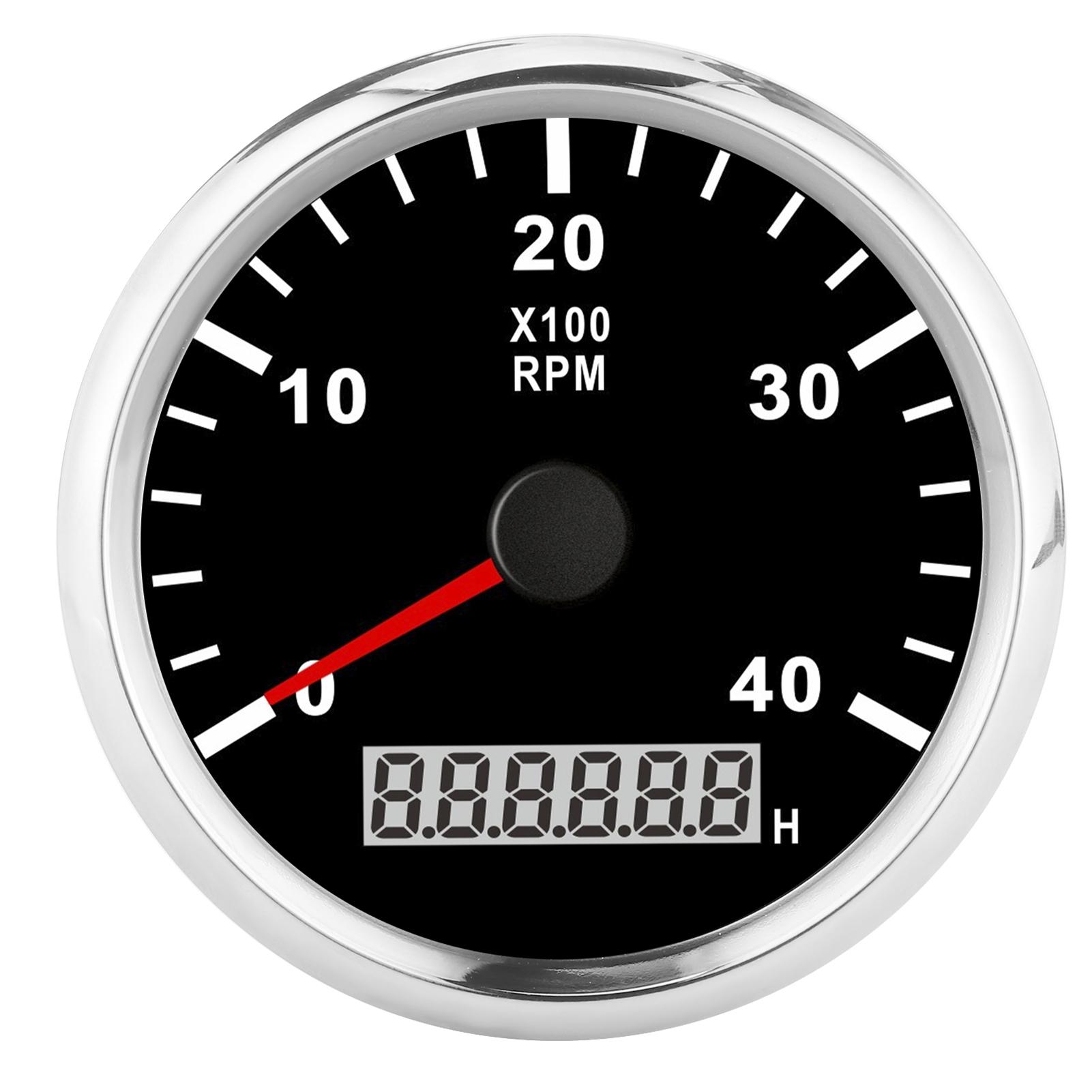 

85мм Острый Лодочный Тахометр ЖК Цифровой 4000 об/мин с Красной Подсветкой IP67 Водонепроницаемый 12В 24В Черный Циферблат Серебристая Крышка