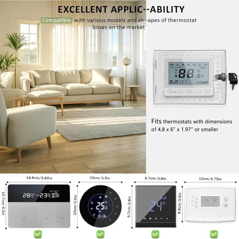 Thermostat Lock Box Thermostat Lock Box with Key Transparent Thermostat Protective Cover Wall Mounted Thermostats