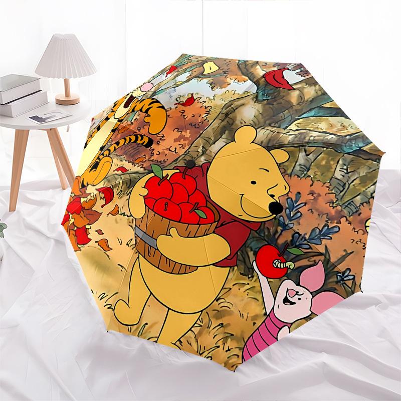 Winnie and Friends Themed Automatic Opening and Closing Umbrella, Brightly Colored 8-rib Portable Umbrella, Suitable for Men and Women, A Pe
