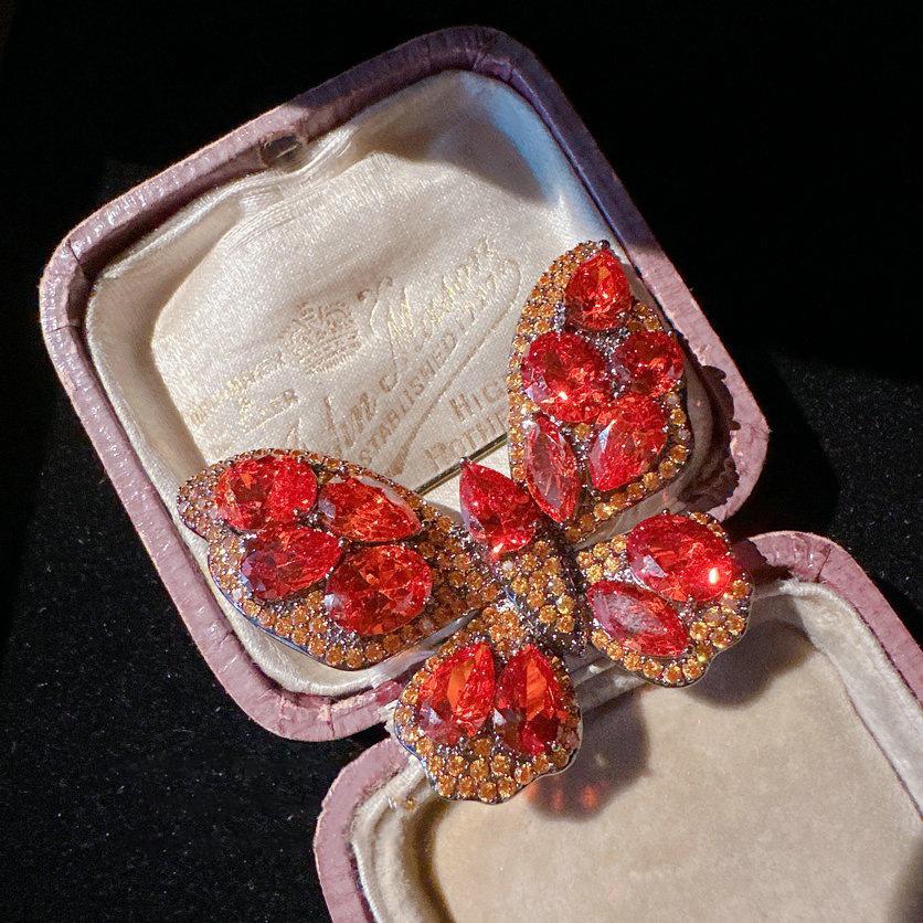 Осенняя Красочная Оранжево-Красная Циркониевая Брошь-Бабочка с Микроинкрустацией Винтажная Модная Медная Женская Роскошная Красная Брошь-Бабочка