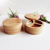 Bamboo Salt and Pepper Bowls, Divided Salt Cellar With Swivel Magnetic Lid and Spoon Salt Box with 3 Compartments  for Spice