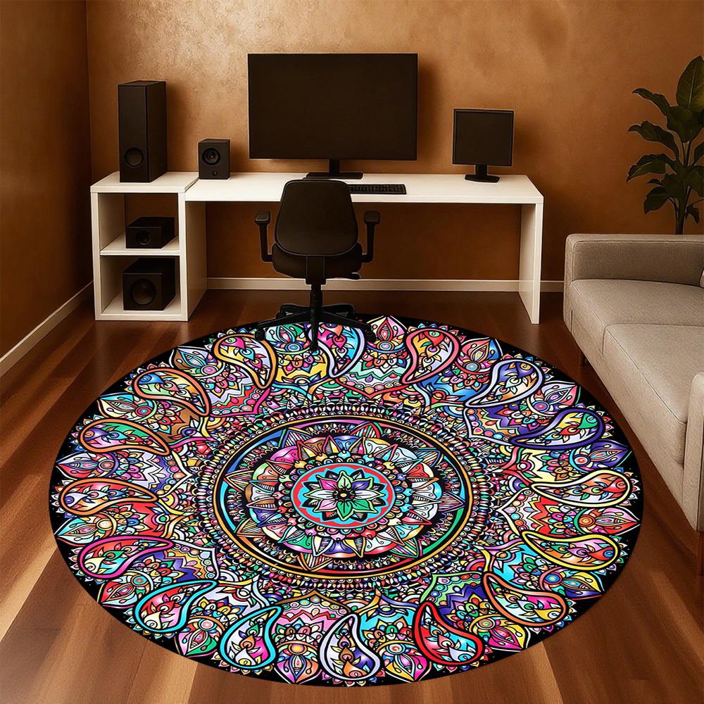 1pc Mandala, Paisley Pattern Office Round Rugs, Under Chair Round Rugs for Living Room, Bedroom, Bathroom Decoration Carpet 091839