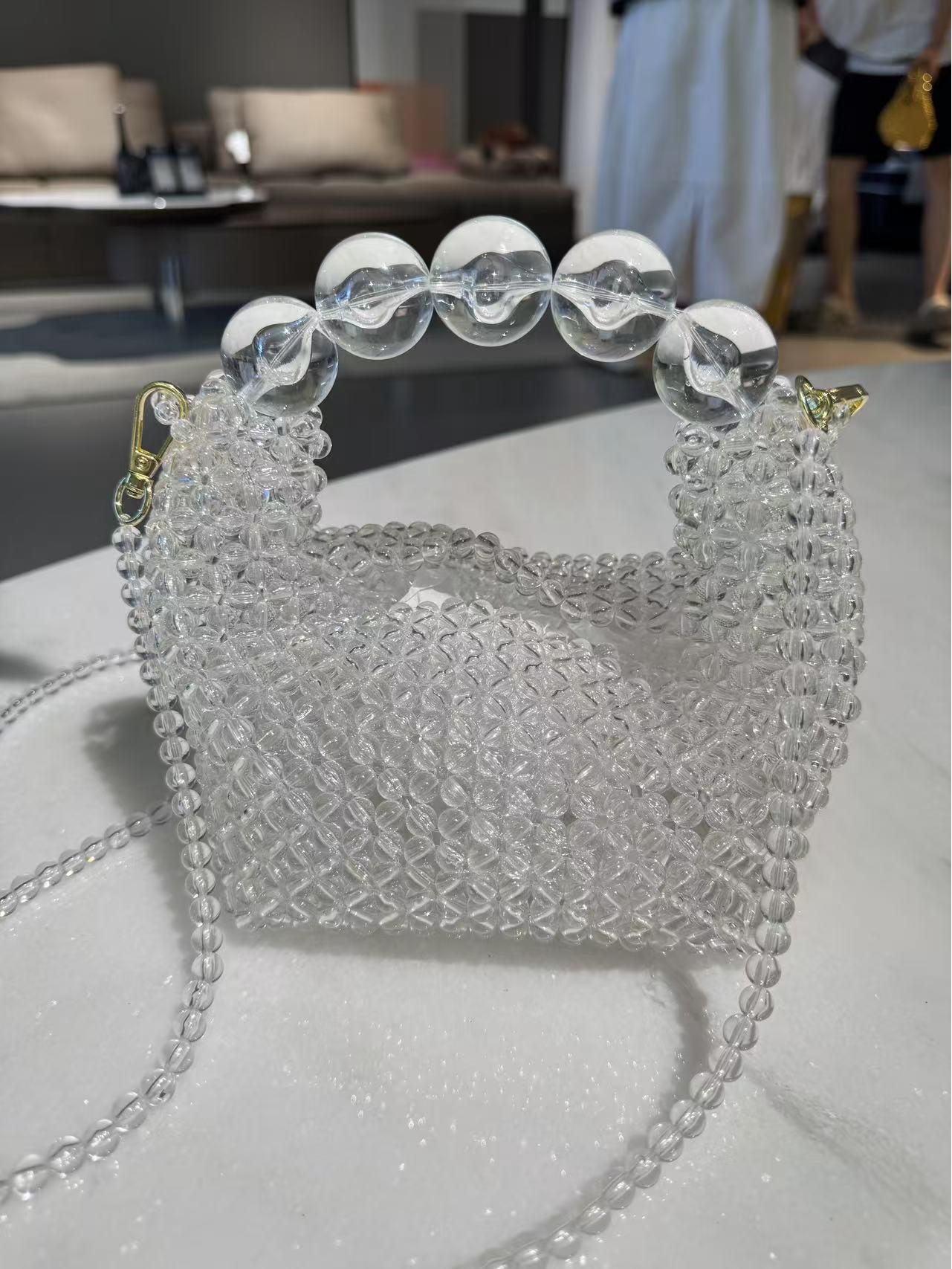 

Ручна робота Французька Ретро Перлова Вечірня Сумка - Велика Місткість Сумка на Плече прозорий