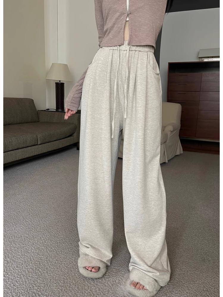 Petite High-Waisted Wide-Leg Sweatpants for Women - Autumn/Winter, Drape Style, Floor-Length, Small Size, Soft, Casual, 145XS.