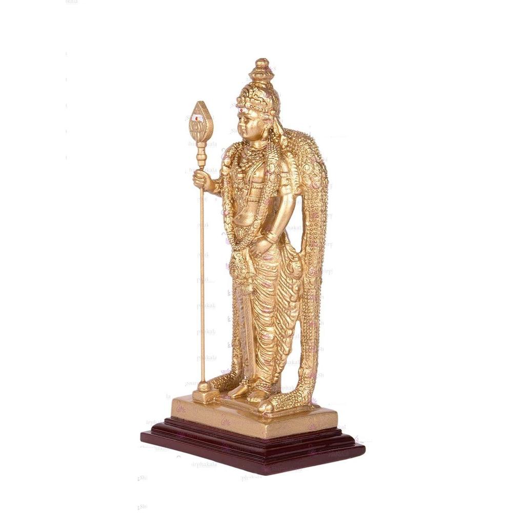 Divine Handicrafts, Pathumalai Murugan Statue, Murugan Resin Idol, Gold Finish - 6 inch Height