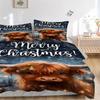 3pcs Christmas Highland Cow Bedding Set - Includes One Quilt Cover and Two Pillowcases (No Core) - Festive Gift for Home Decor - Polyester F