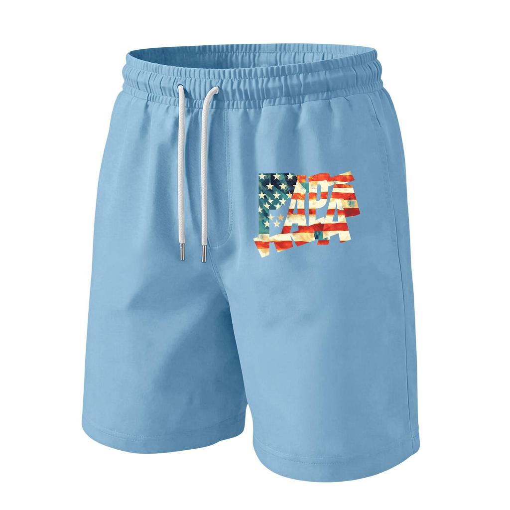 Men's Casual Drawstring Waist Shorts with Flag Print Lightweight Comfortable Fit Suitable for Daily Wear and Outdoor Activities