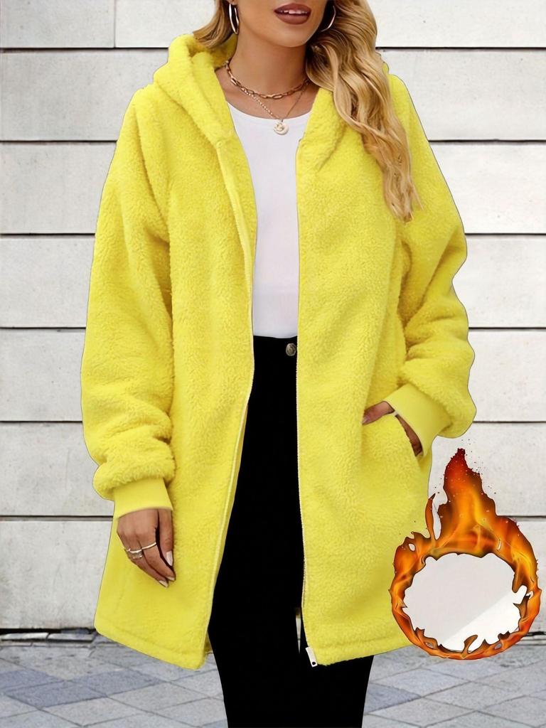 2024 European Winter Women's Long Sleeve Hooded Plush Zipper Cardigan Coat