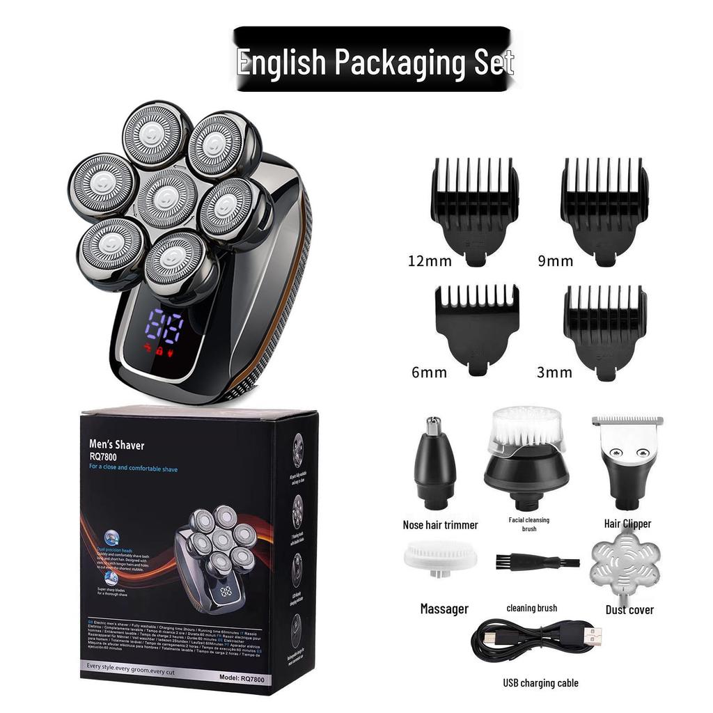 New Electric Bald Head Shaver - 7-Head Razor & Hair Clipper for Men