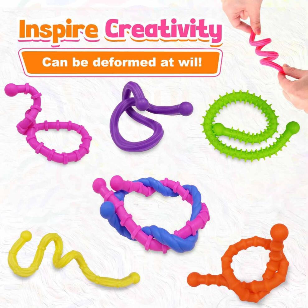 JoyJoyful Fidget Toys for Kids Adults, 6 Pack Stick Sensory Toys for Autism, Textured Squishy Toys for Special Needs Autistic, Adhd Anxiety Stress To