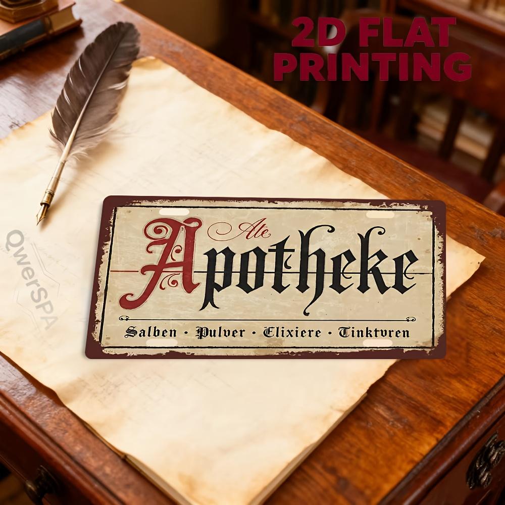 

D Flat Printing Vintage Distressed Alte Apotheke with German Pharmacy Typography Illustration Aluminum Tin Painting License 15x30cm(5.9x7.8inch)