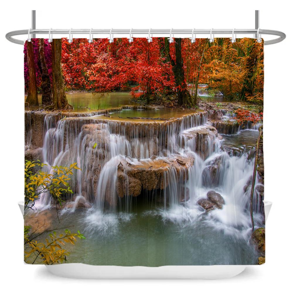3D Shower Curtain Nature Forest Waterfall Landscape Bathroom Curtains Waterproof Fabric With Hooks Home Decoration Bath Curtain