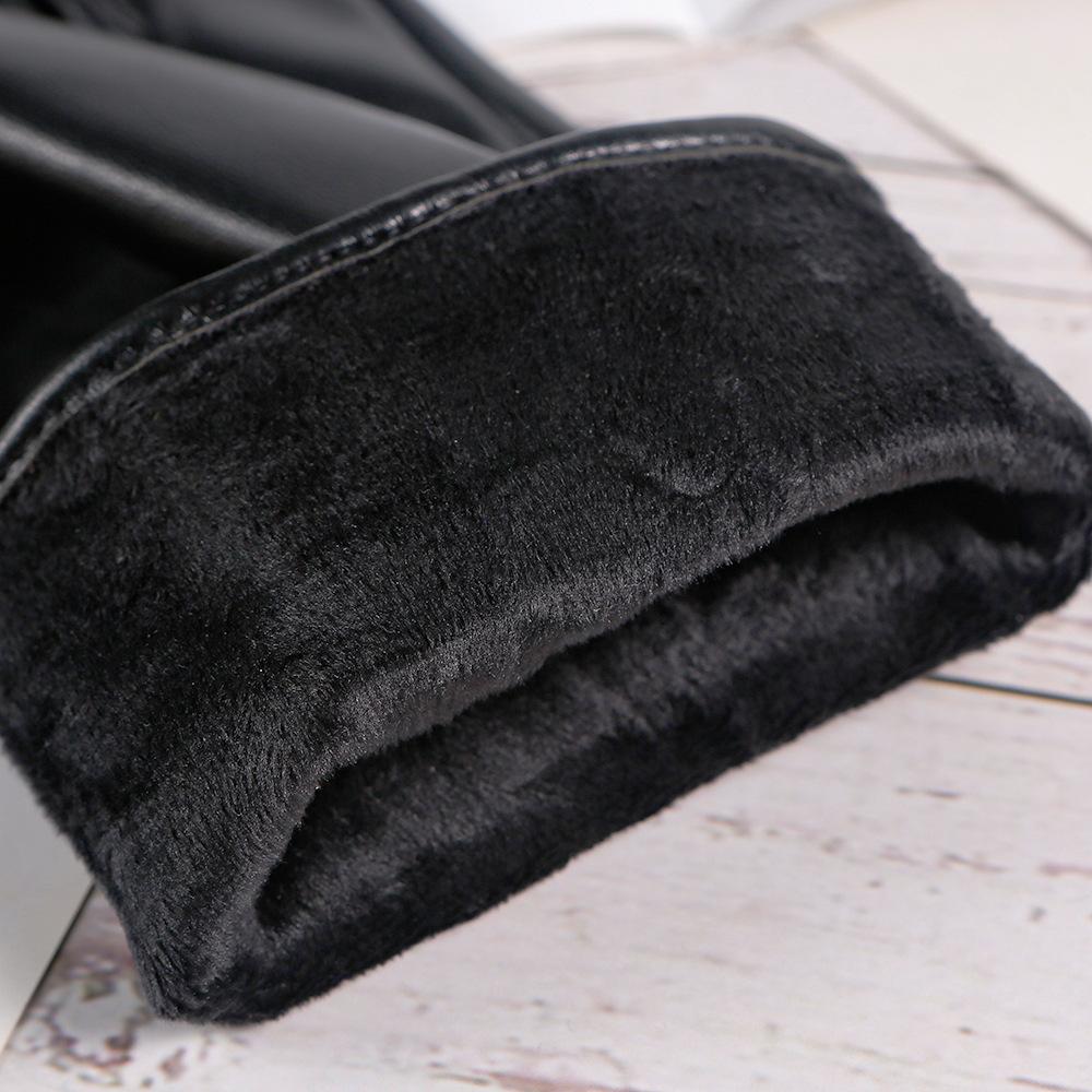 Autumn and Winter Warm Gloves for Women PU Leather Bow Plus Velvet Thickened Cold and Windproof Outdoor Driving Touch Screen