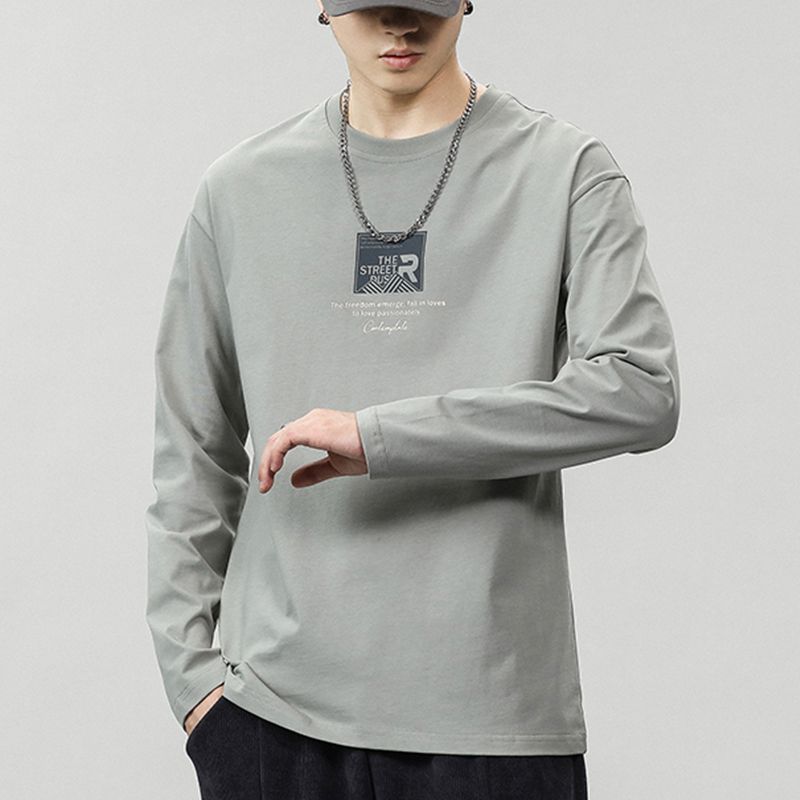 Herren Unterzieh-Top Einfarbig Elastisch Rundhalsausschnitt Langarm Pullover Top Mittellang Lässig Herren Unterzieh-T-Shirt