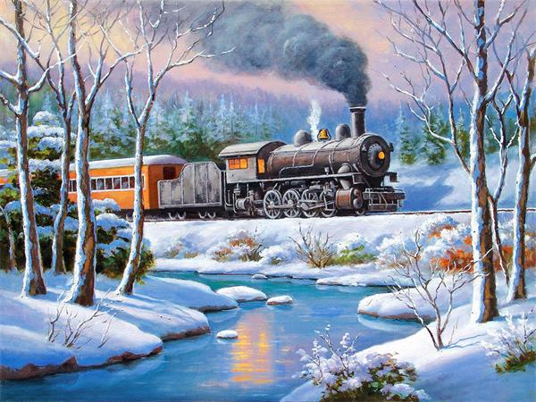 Diamond Art Painting Train Full Square Round Embroidery Mosaic Winter Landscape Handmade Wall Decor