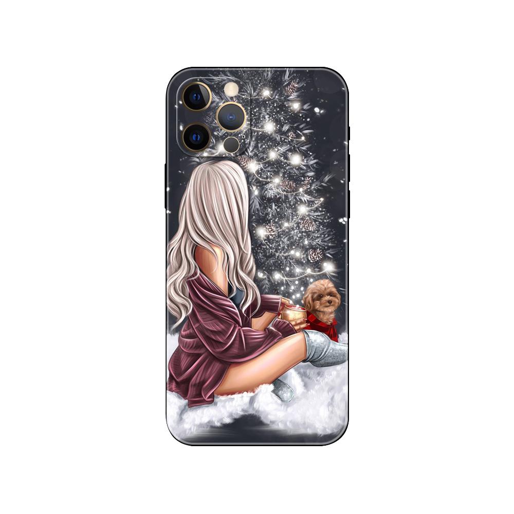 

Черный чехол из ТПУ для iPhone 5 5S SE 2020 6 6S 7 8 plus x 10 XR XS 11 12 13 mini pro MAX задняя крышка Fashion Girl Merry Christmas iphone 12 mini