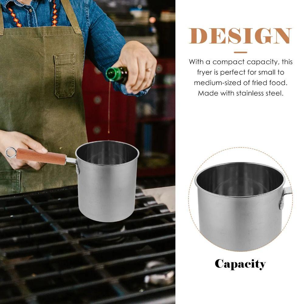 Strainer Basket Deep Fryer Pot Wood Handle Stainless Steel Frying Pan  Home Restaurant