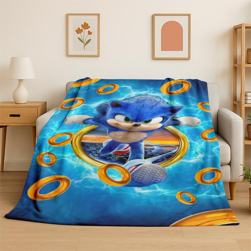 Classic S-Sonic Cartoon Game Flannel Blanket Soft Warm Throw Blanket for Bedroom Living Room Bed Travel Camping Picnic Gift