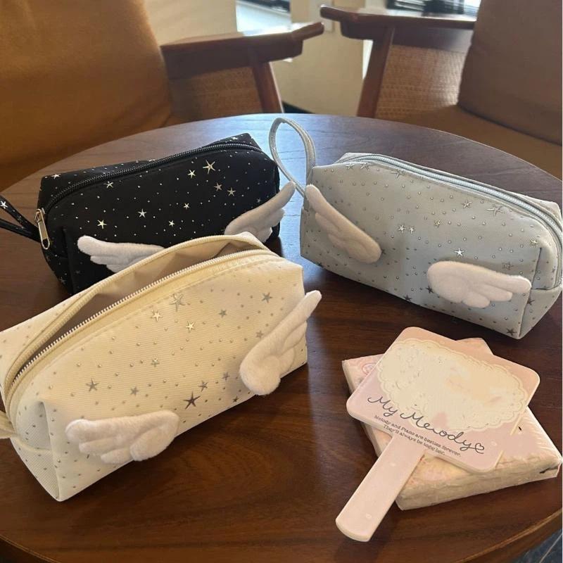 Print Wings Star Dots Pencil Case Y2K Large Capacity Korean Style Pen Bag Stationery Storage Desktop Storage Pencil Pouch School