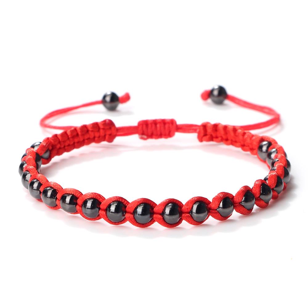 Zodiac Year Handmade Red Rope Woven Bracelet with Metal Beads, Unisex Light Luxury Style.