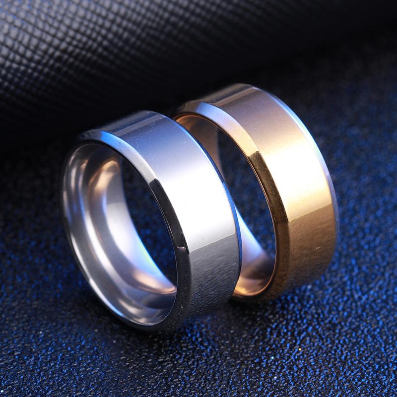 8MM nerezová ocel jednoduchá černá stříbrná zlatá barva lesklý prsten pro páry pro ženy, muži, svatební šperky