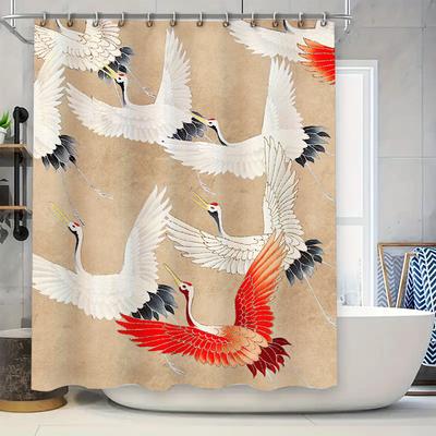 Japanese Crane Print Shower Curtain Modern Floral Design Bathroom Decor Waterproof Fabric For Home Bathing Room