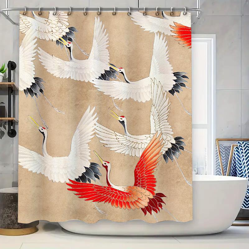 

Занавеска для душа с принтом японского журавля, современный цветочный дизайн, декор для ванной комнаты, водонепроницаемая ткань для домашней ванной комнаты 90x180cm