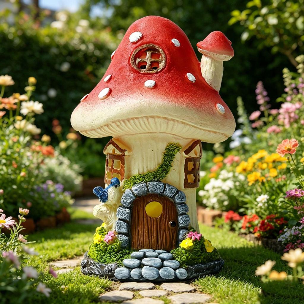 Luce Creativa a Forma di Fungo Fiore Casa Solare: Ornamento da Giardino in Resina per Esterno