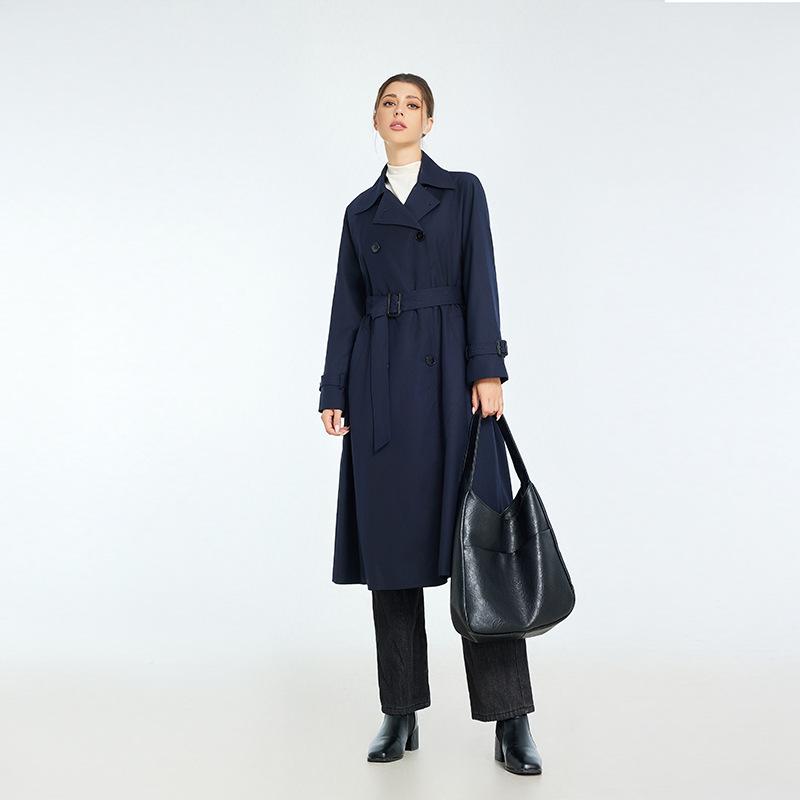 

High luxury drape retro double-breasted trench coat women s autumn loose medium and long coat S [80-50kg] Темно-синій