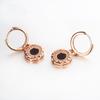Purple Gold-Plated Rose Gold Black Stone Cart Flower Side Drill Geometric Round Ear Buckle Women'S Earrings