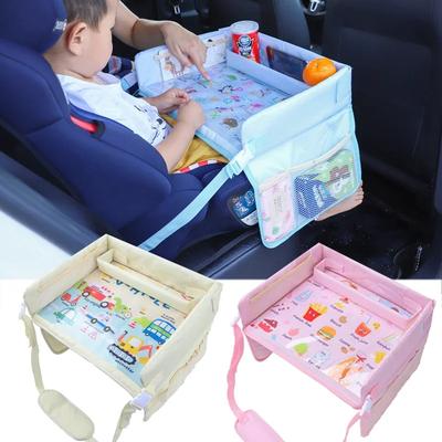 Children's Storage Table Car Seat Travel Tray Safety Seat Play Table Organizer Storage Snacks Toys Cup Holder Waterproof Tray
