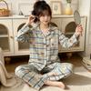 High-value imitation cotton long-sleeved pajamas women's spring and autumn new casual loose striped cardigan loungewear set