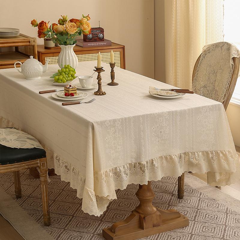 Thickened Lace Tablecloth French Retro Ruffle Edge Dining Table Mat High-End Rectangular Tablecloth