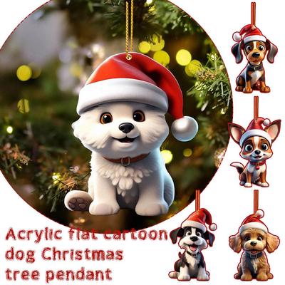 Weihnachten Moderne Dekoration 2d Acryl Cartoon Adornos Hund Cartoon Nette Baum Anhänger De Weihnachten Navidad Weihnachten C9F6