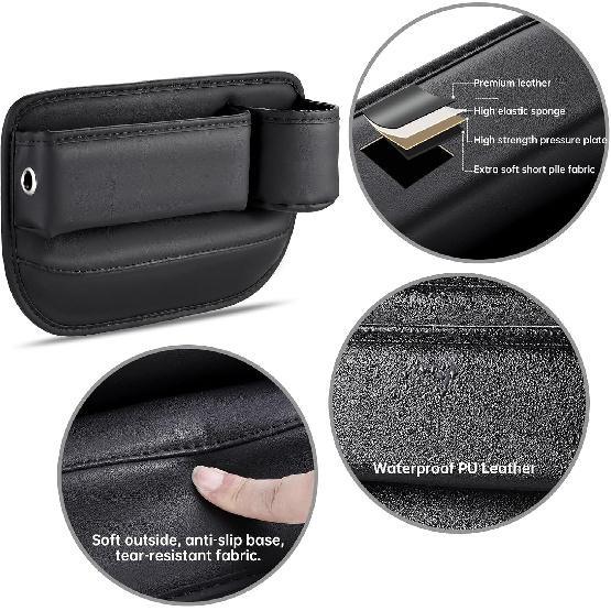 2 Packs Car Seat Filler Organizer, Leather Car Seat Oganizer With Cup Holder,Car Storage Accessories For Phone,Sunglasses,Keys, Universal Fit For