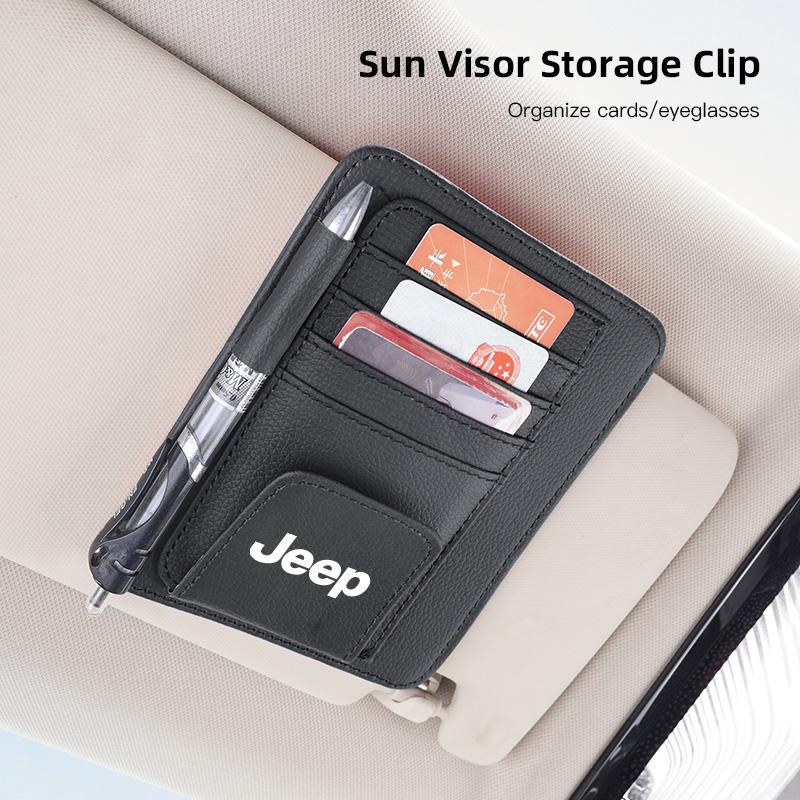 Car Visor Storage Bag Glasses Clip Card Holder Organizer Box For Jeep Grand Cherokee Wrangler JK Gladiator Compass RenegadeM