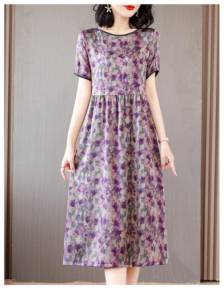 Summer 2026 Retro Print Plus Size Dress for Women: Stylish and Slimming Mother's Outfit