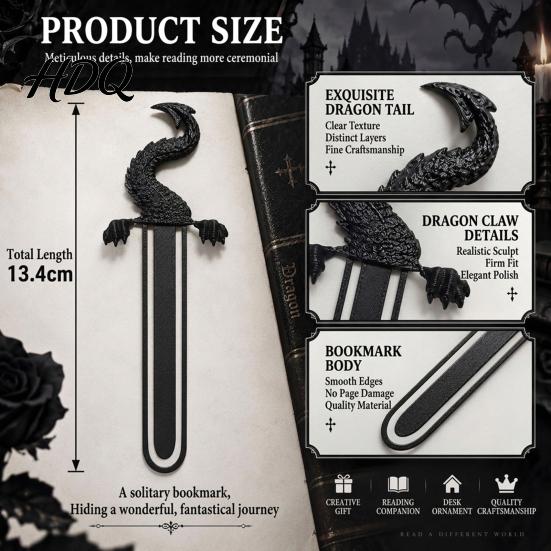 Dark Fantasy Stationery Gifts 3D Printed Dragon Tail Bookmark Retro Durable PLA Reading Marker Novelty Gift for Fans Unique Animal Page Holder