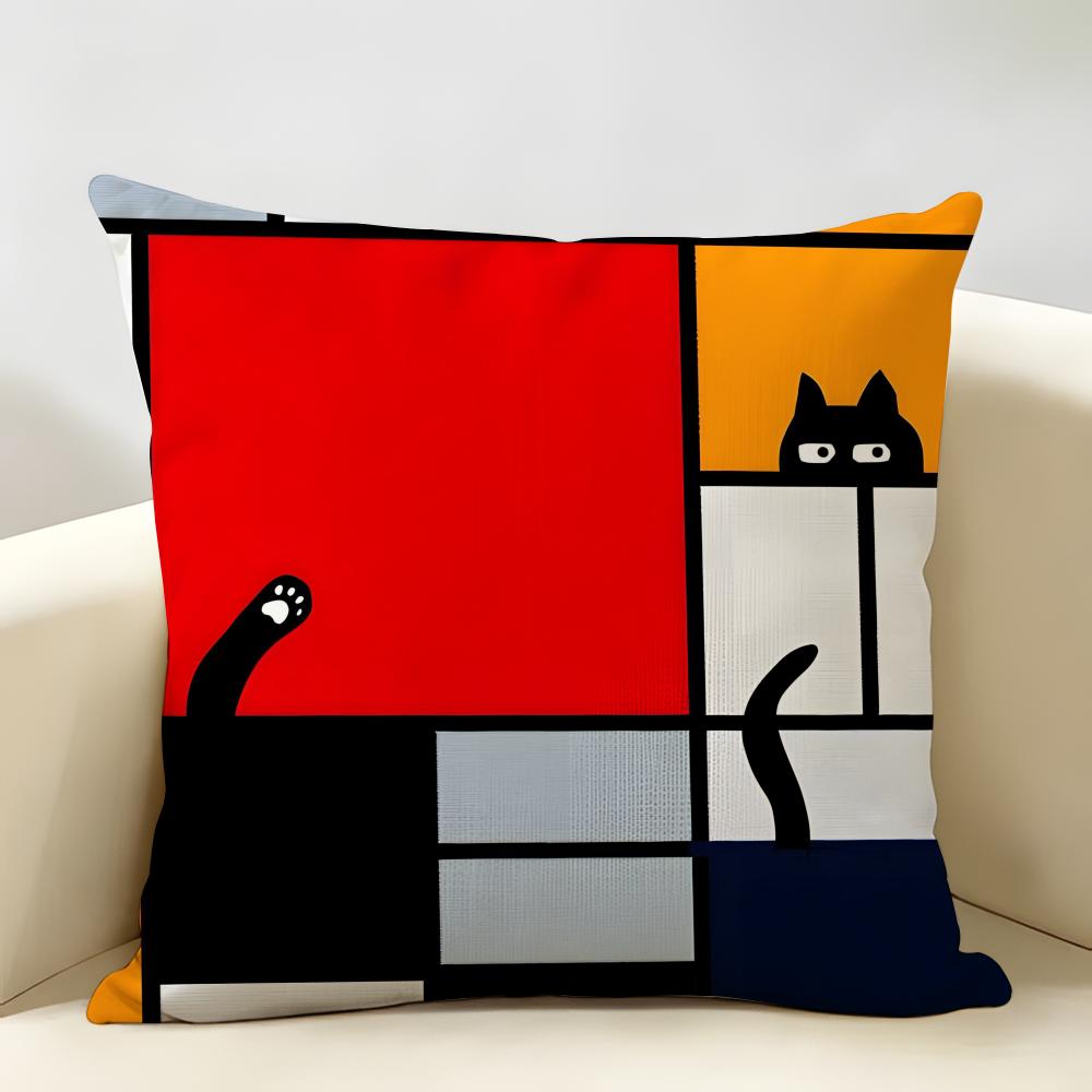 Abstract Painting Piet Mondrian Art Cushion Cover Natural Linen Organic Fabric Double-Sided Printing Breathable For Home Decor