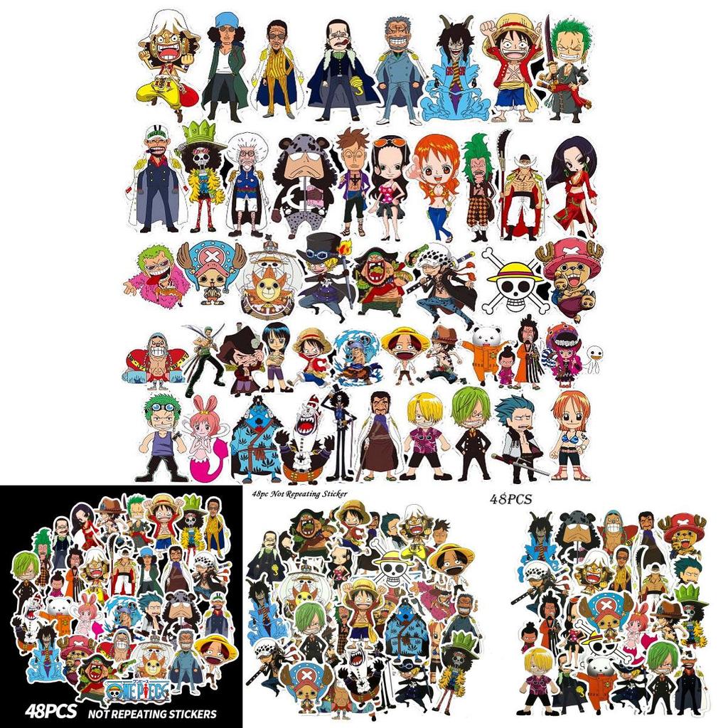 48pcs One Piece Anime Cartoon Stickers Collection For Laptops And Luggage Waterproof Pvc