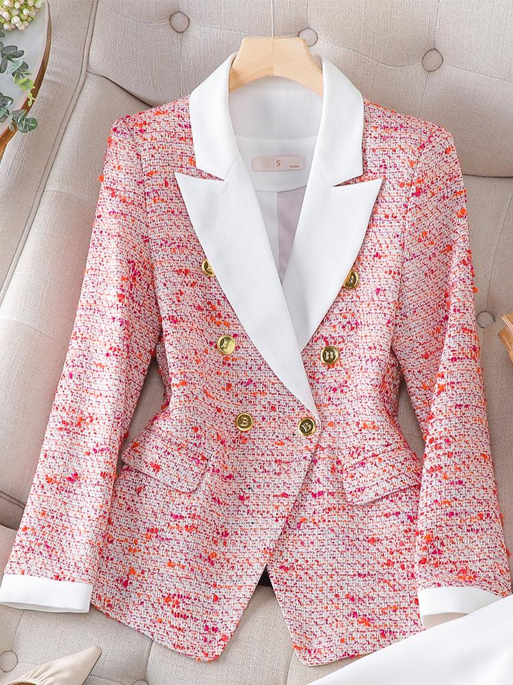 Women's Long Sleeve Red Plaid Blazer