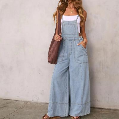 Mono de mezclilla holgado de pierna ancha retro rasgado de moda para mujer