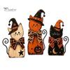 Rustic Wooden Cat Ornaments Ornament, Vintage Halloween/Flower Wood Tabletop Signs, Festive Party Table Centerpieces Distressed Animal Figurines