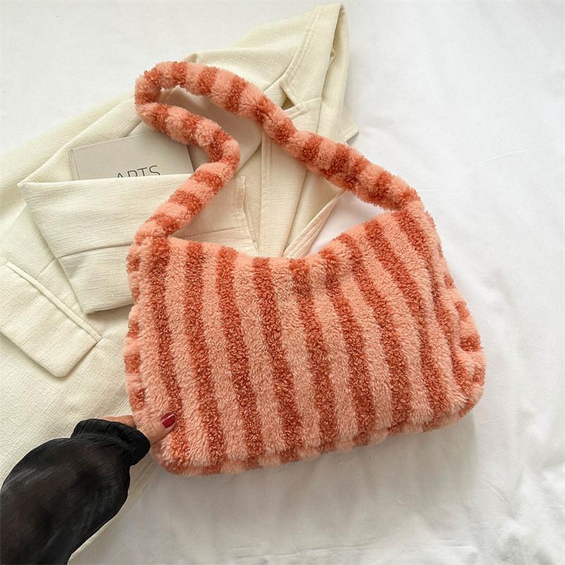 

Trendy Plush Stripe Design Crossbody Bag Chic Handbag For Fall 2023 Fashion помаранчевий